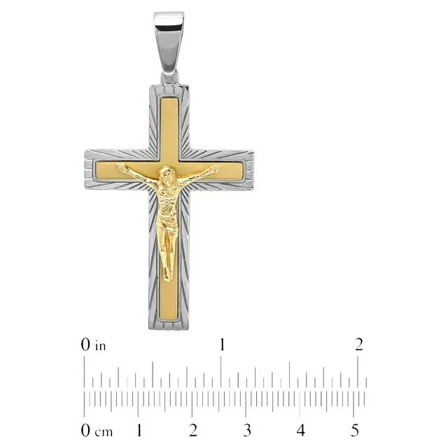 Men’s Two-Tone Yellow IP Stainless Steel Crucifix Pendant – 24 Inches