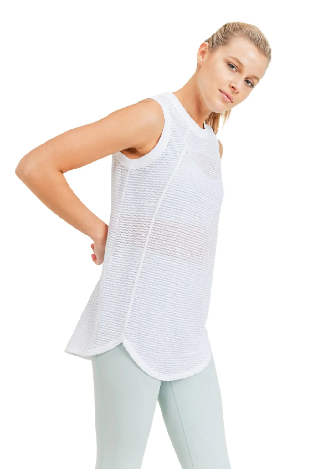 Mono B High Neck Mesh Textured Tank AT3093