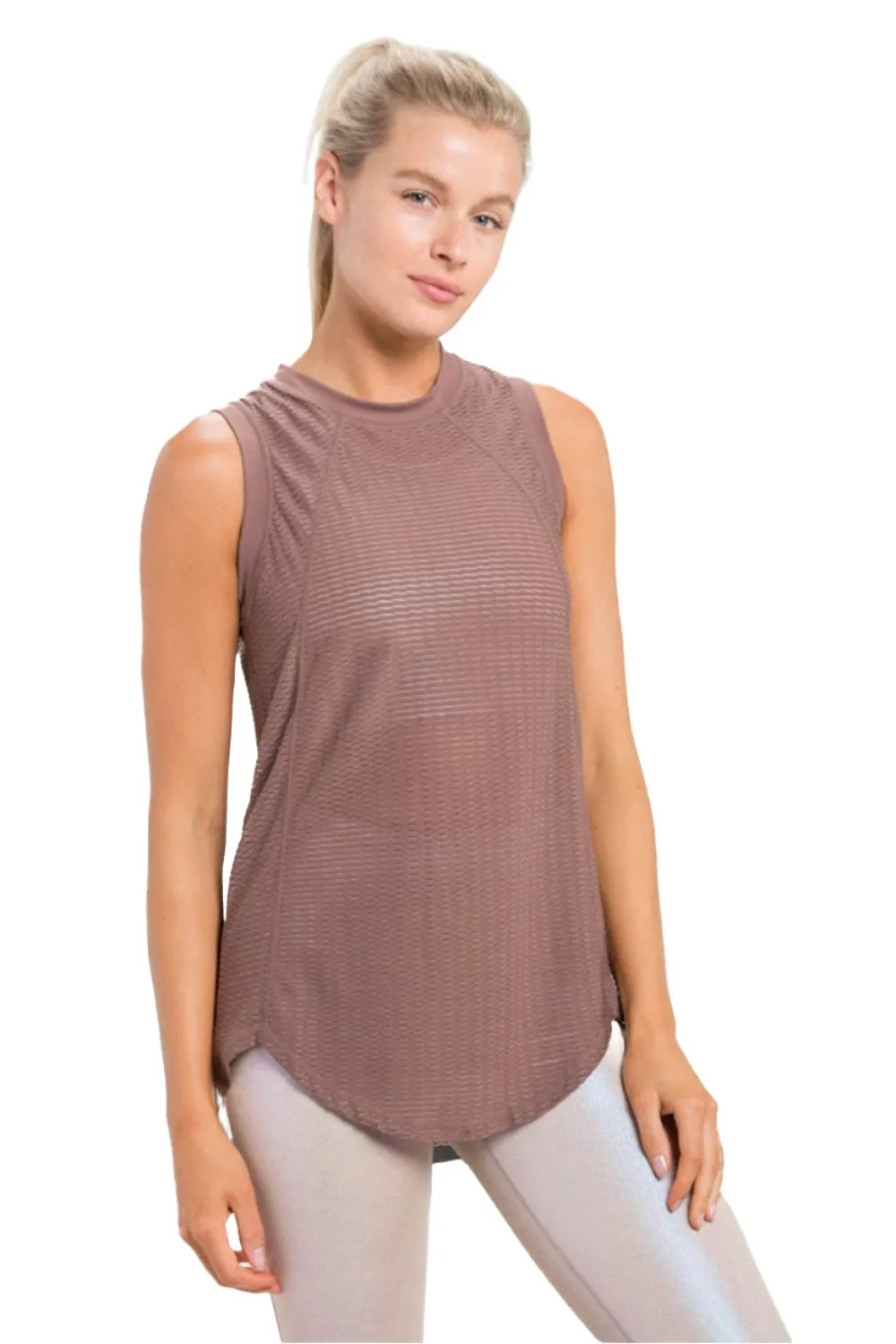 Mono B High Neck Mesh Textured Tank AT3093