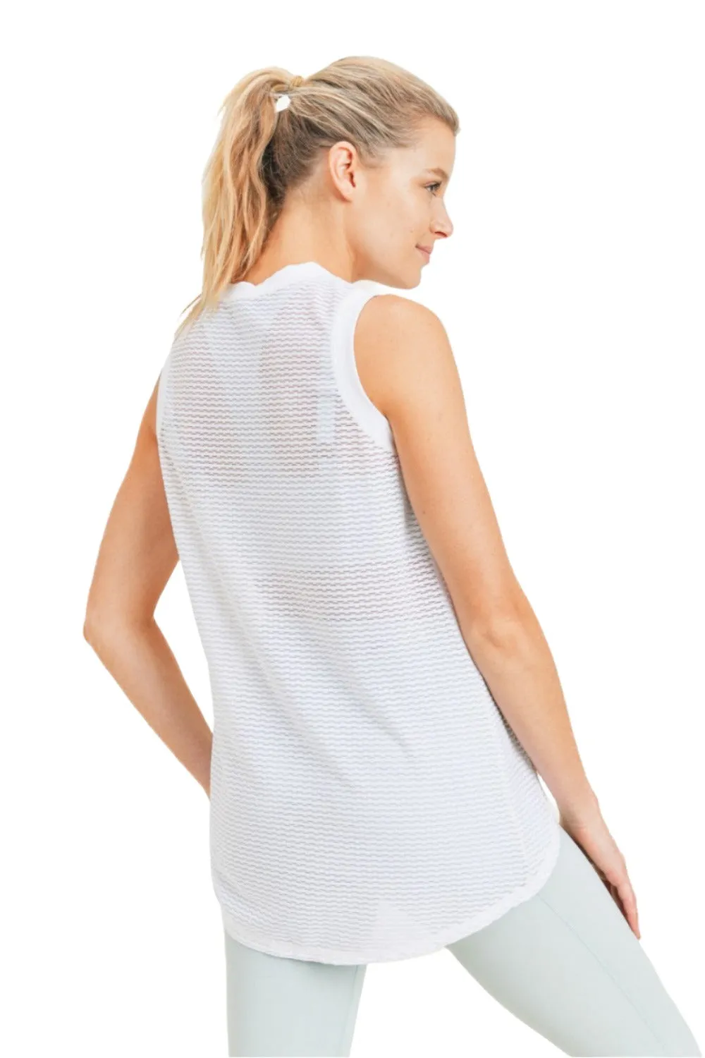 Mono B High Neck Mesh Textured Tank AT3093