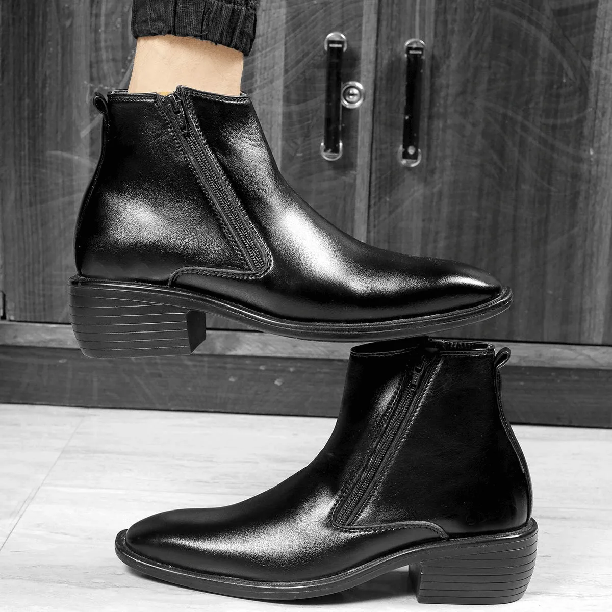 New Arrival Black Casual Formal Zipper Ankle Boots For Men-JonasParamount