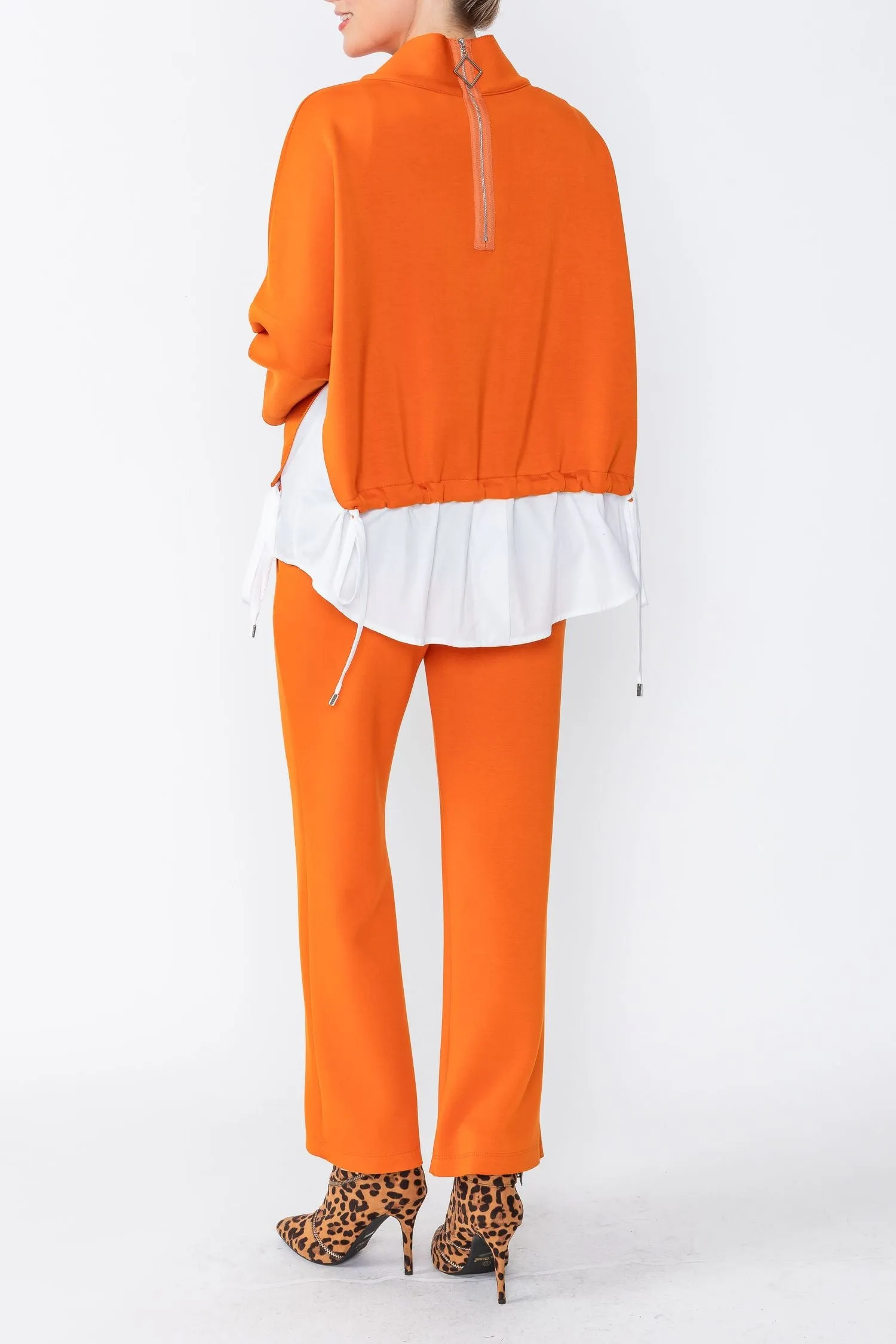 Orange High Stand Collar & Shirts Tail Layer Top