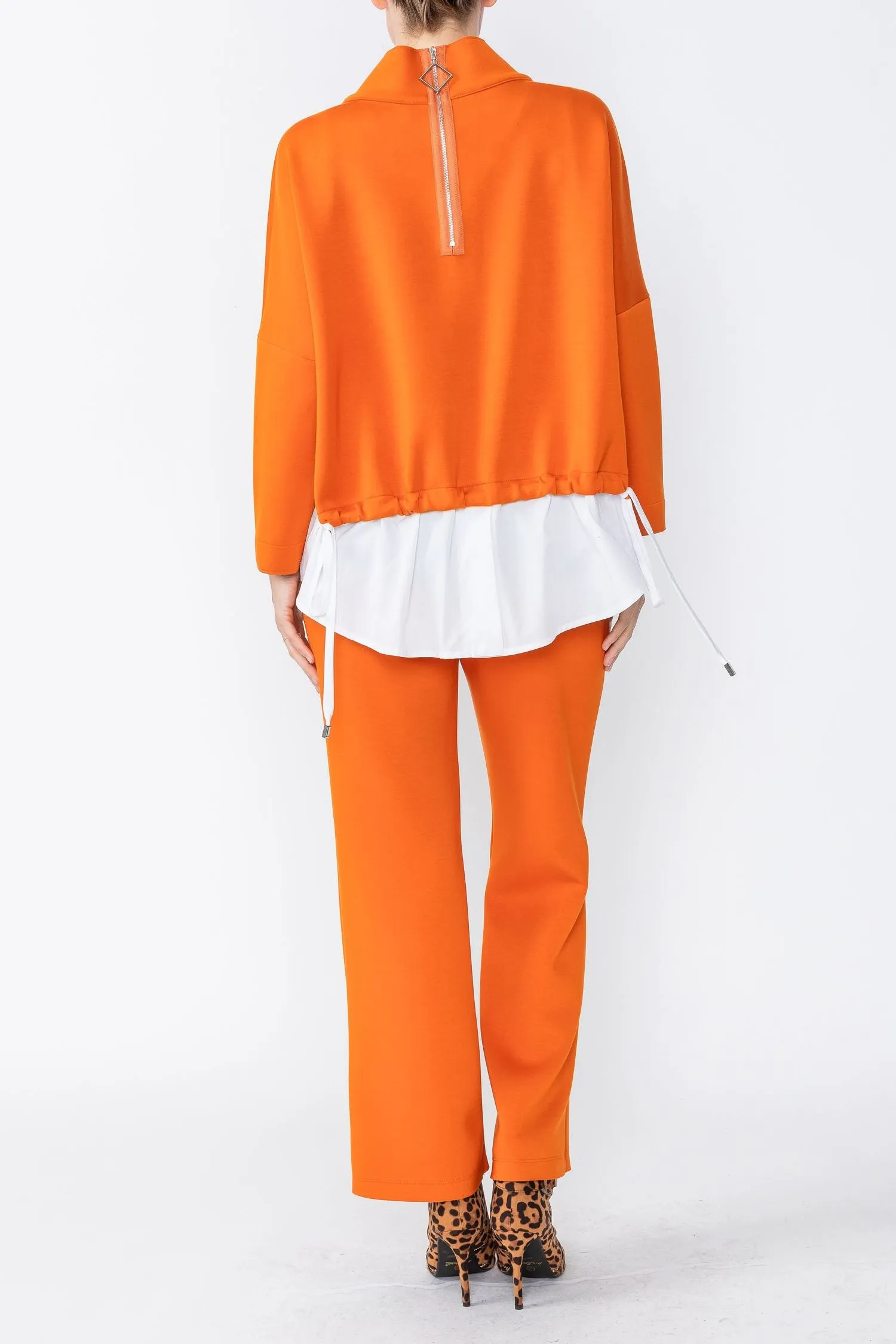 Orange High Stand Collar & Shirts Tail Layer Top