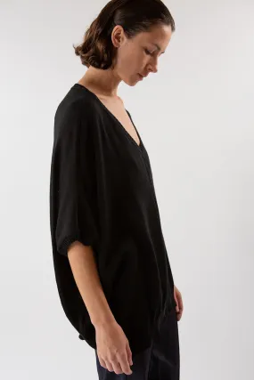 Pima Cotton V Neck Cocoon Sweater in Black