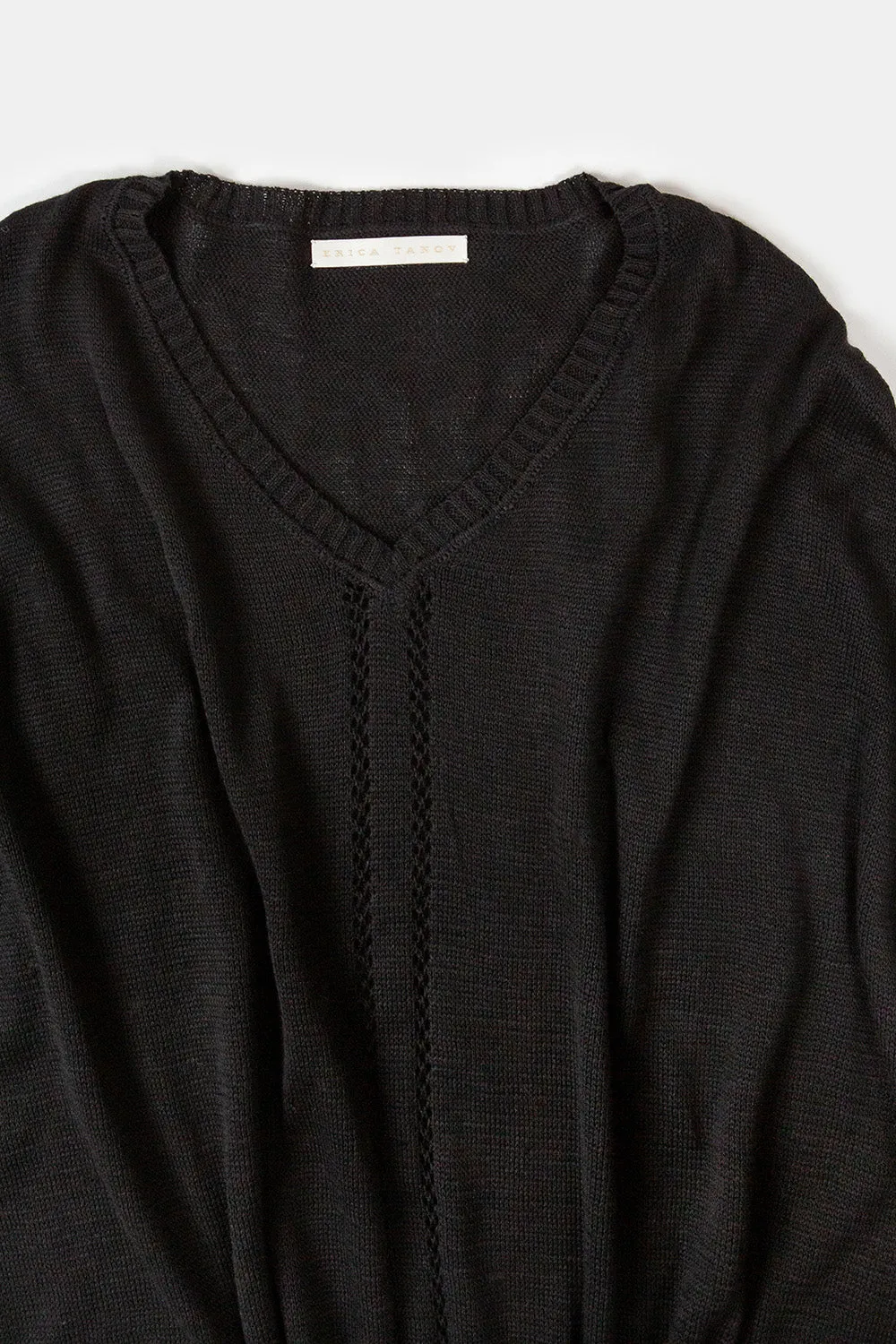 Pima Cotton V Neck Cocoon Sweater in Black