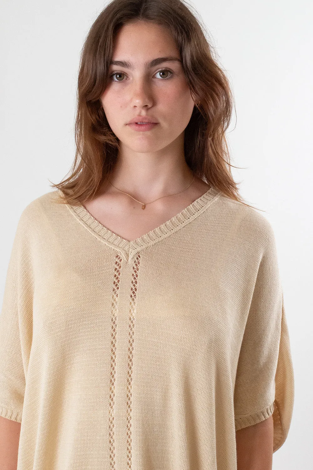 Pima Cotton V Neck Cocoon Sweater in Natural