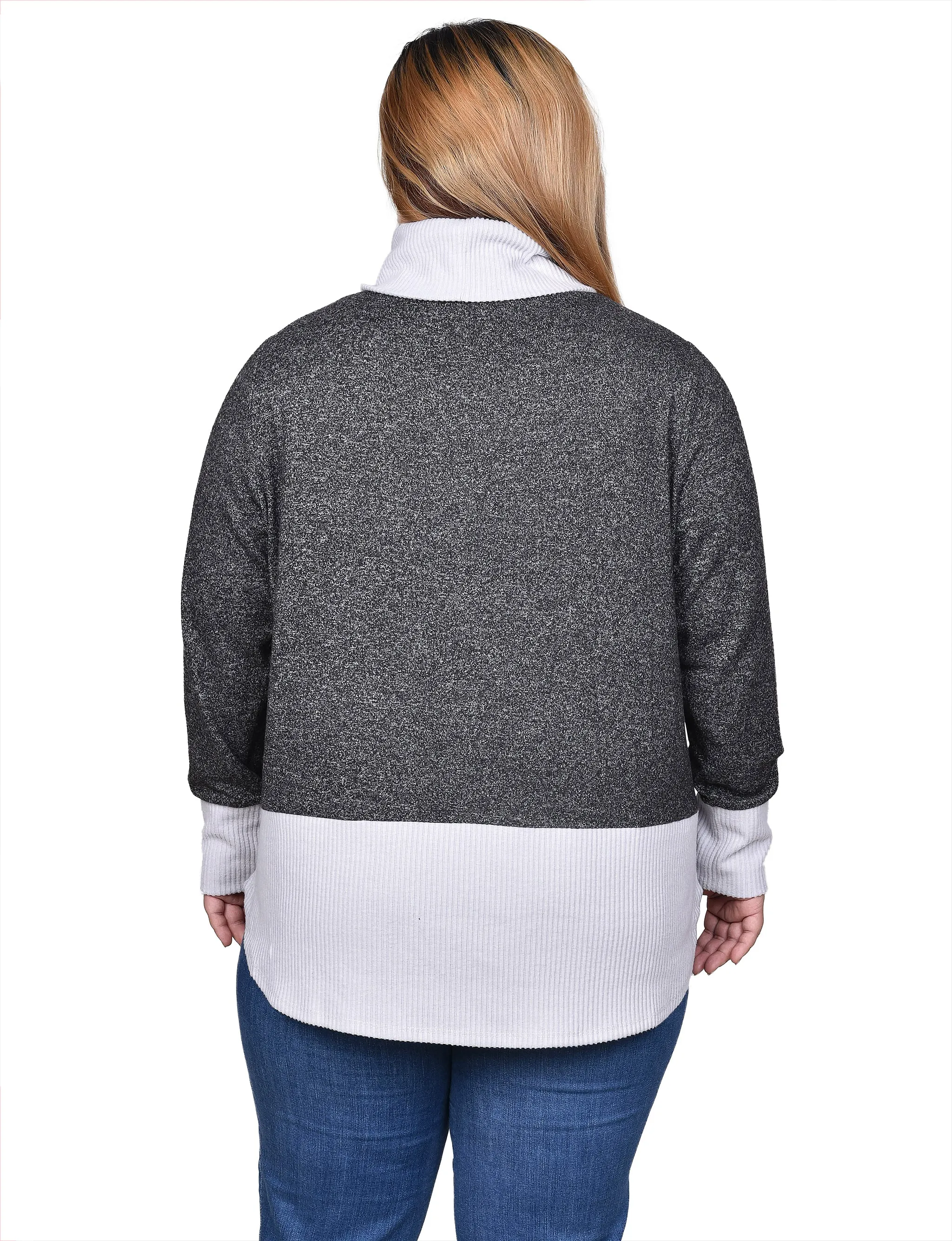 Plus Size Long Sleeve Cowl Neck Colorblocked Top