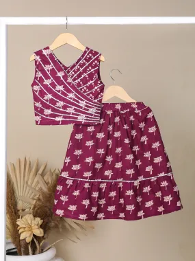 Pre-Order- GIRLS PRINTED SKIRT SET-WINE