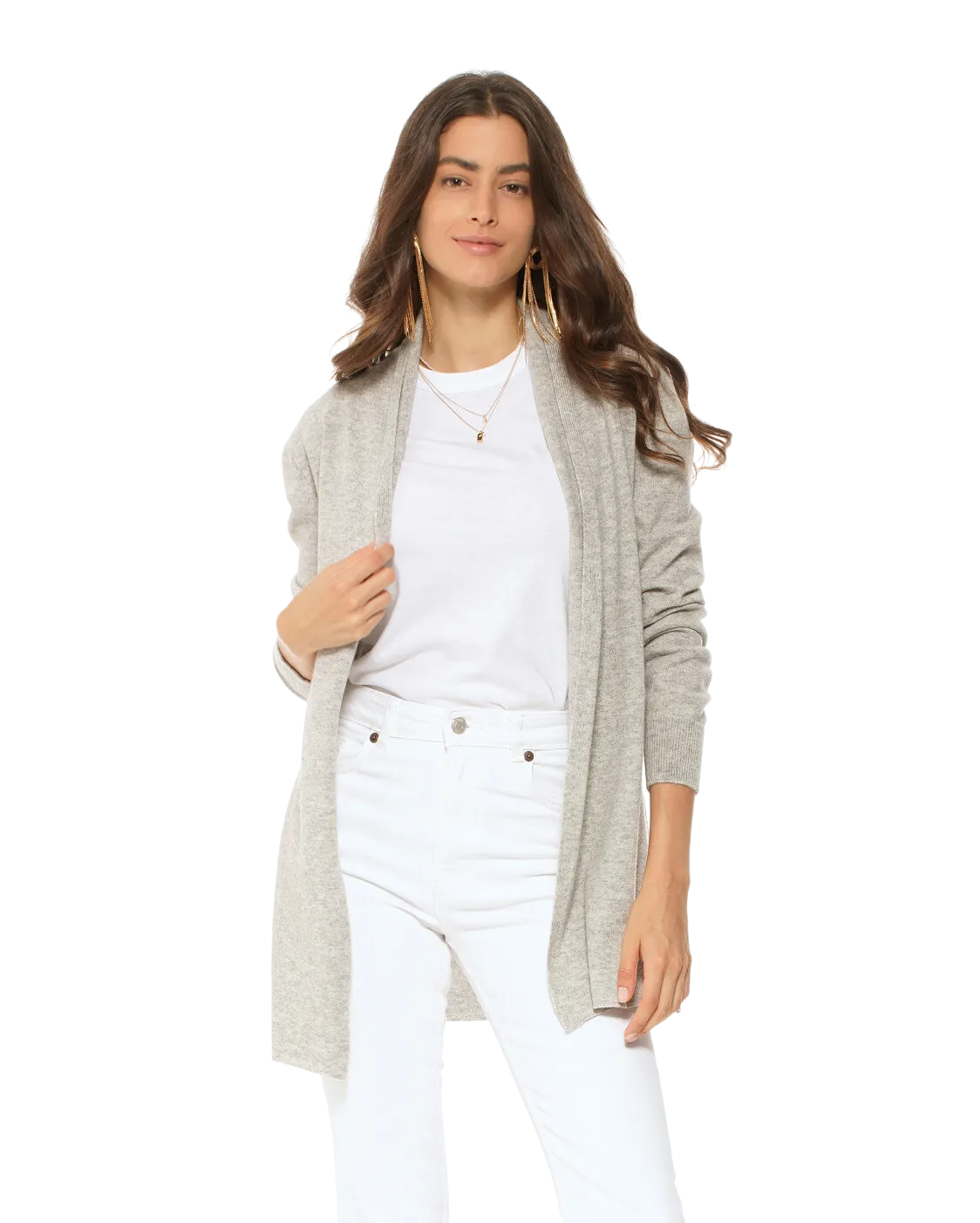 Pure Cashmere Open Front Cardigan Light Grey