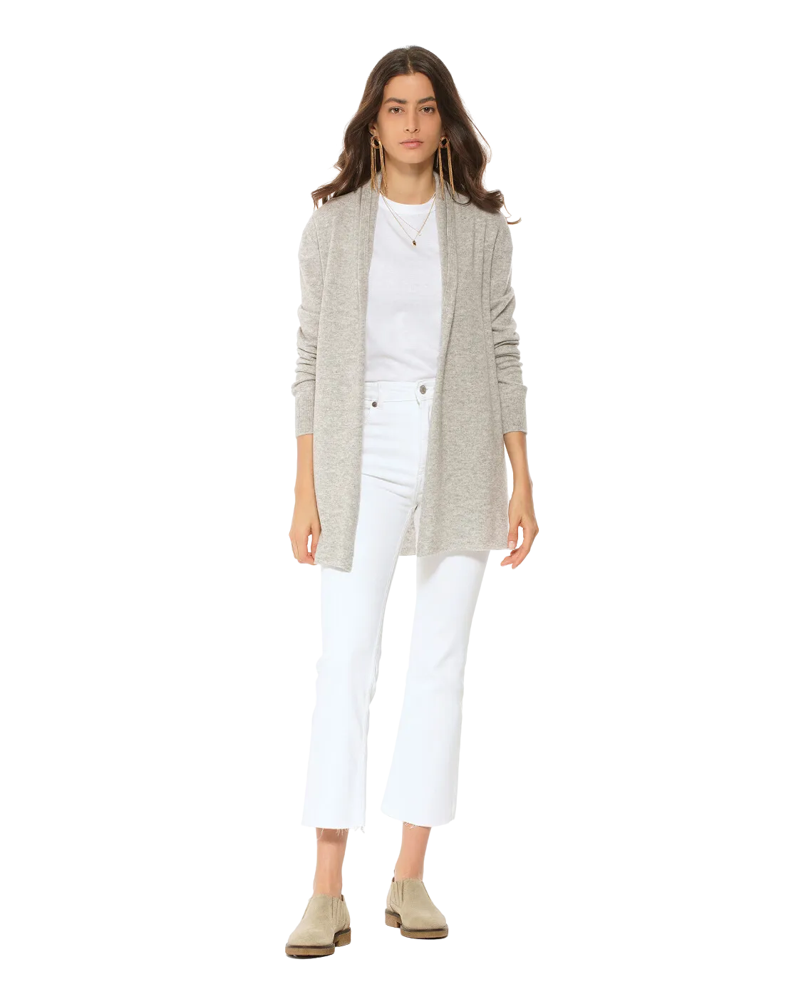 Pure Cashmere Open Front Cardigan Light Grey