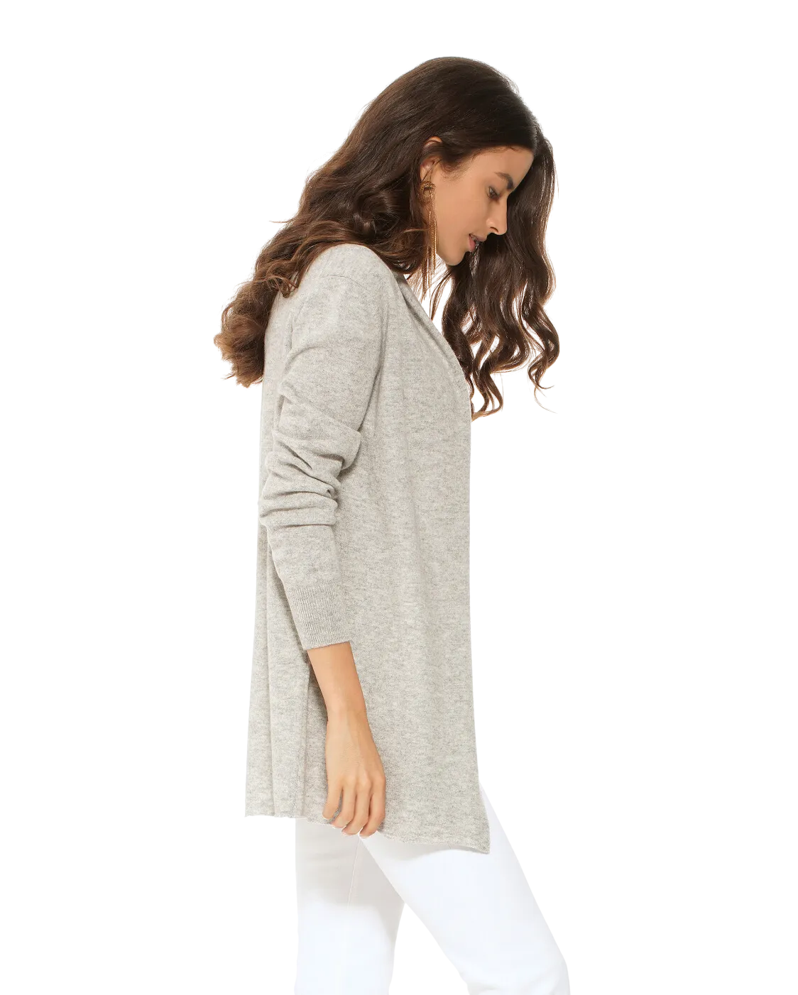 Pure Cashmere Open Front Cardigan Light Grey