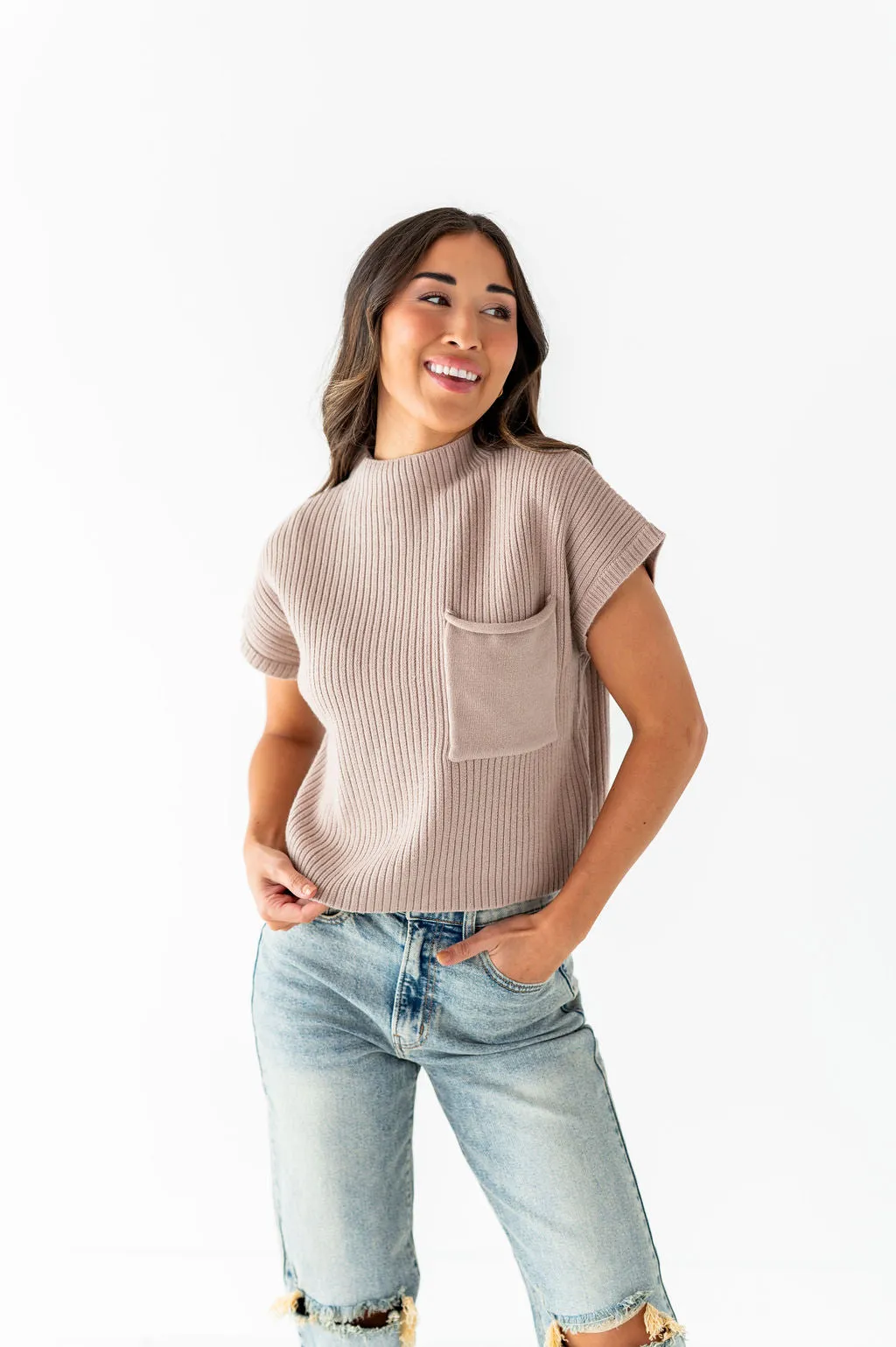 Rainee Sweater Top in Taupe