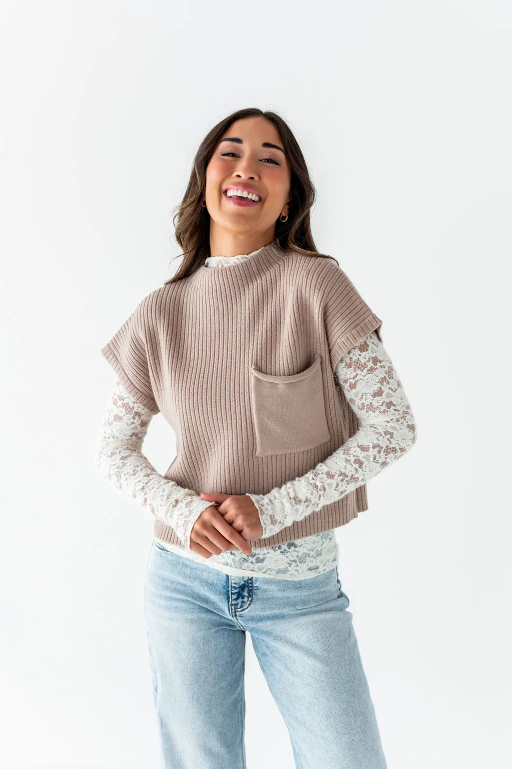 Rainee Sweater Top in Taupe