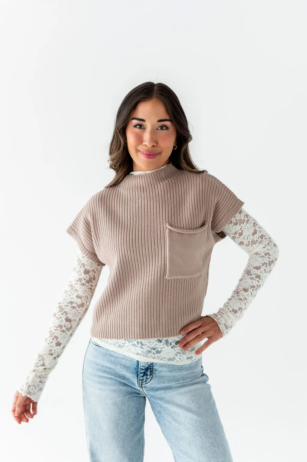 Rainee Sweater Top in Taupe