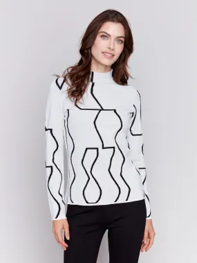 Reversible Jacquard Mock Neck Sweater - Black & Cream