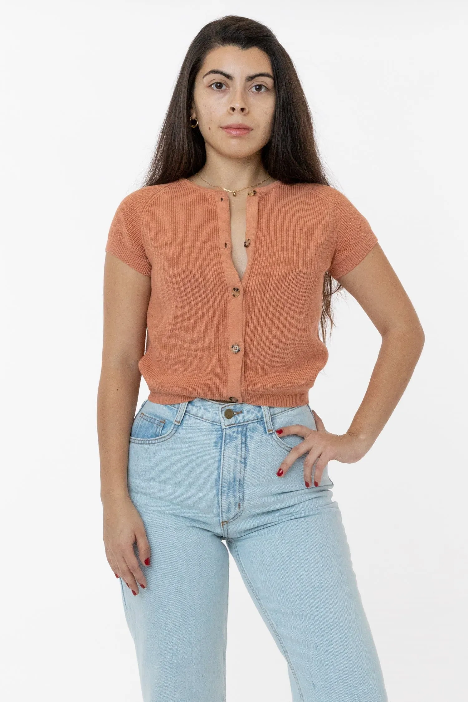 RFK47GD - Cotton Raglan Short Sleeve Cropped Sweater