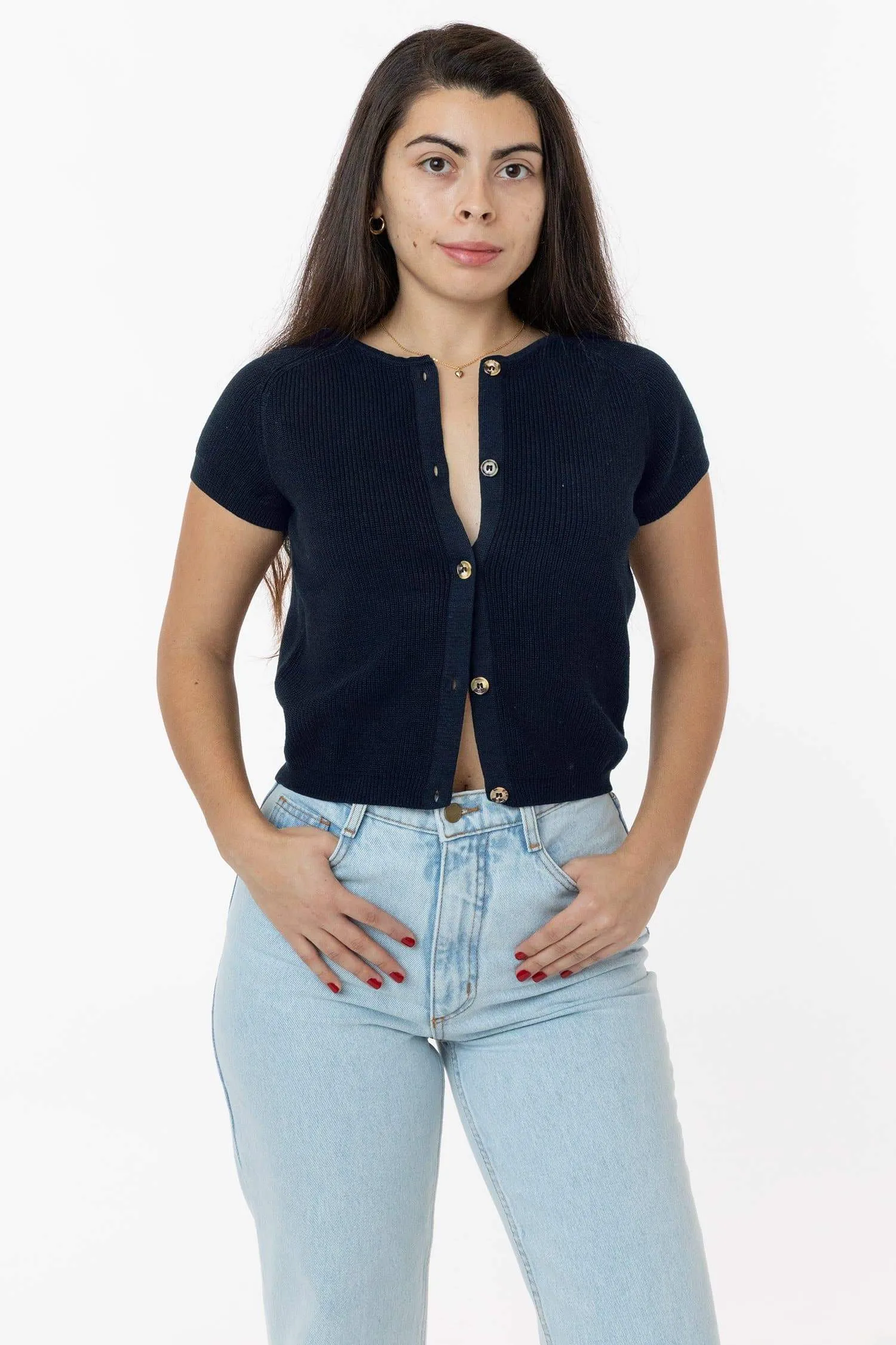 RFK47GD - Cotton Raglan Short Sleeve Cropped Sweater