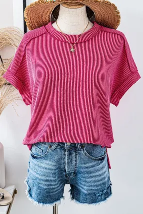 Rose Ribbed Round Neck Top