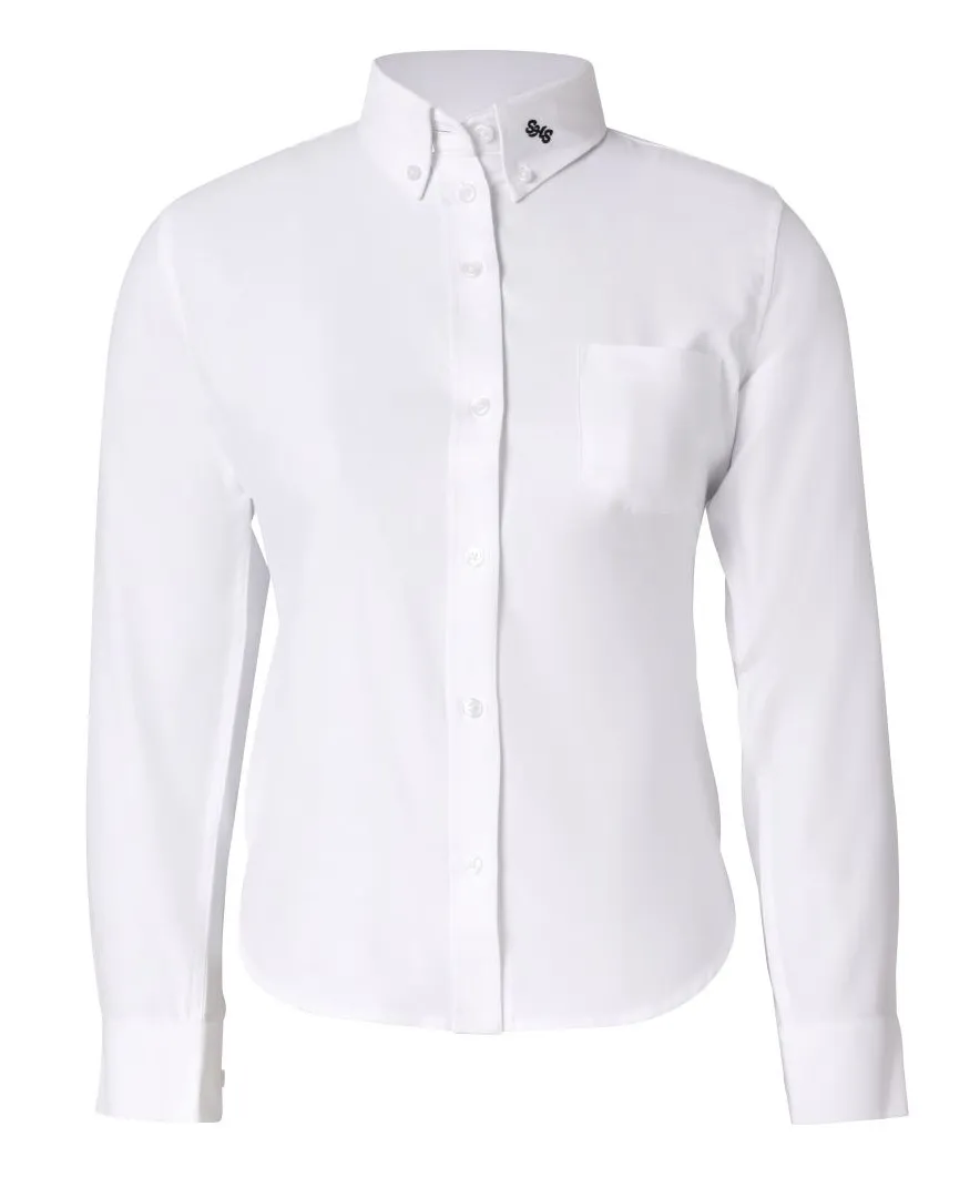 Shevach White Oxford Blouse-Round Hem With SHS Logo