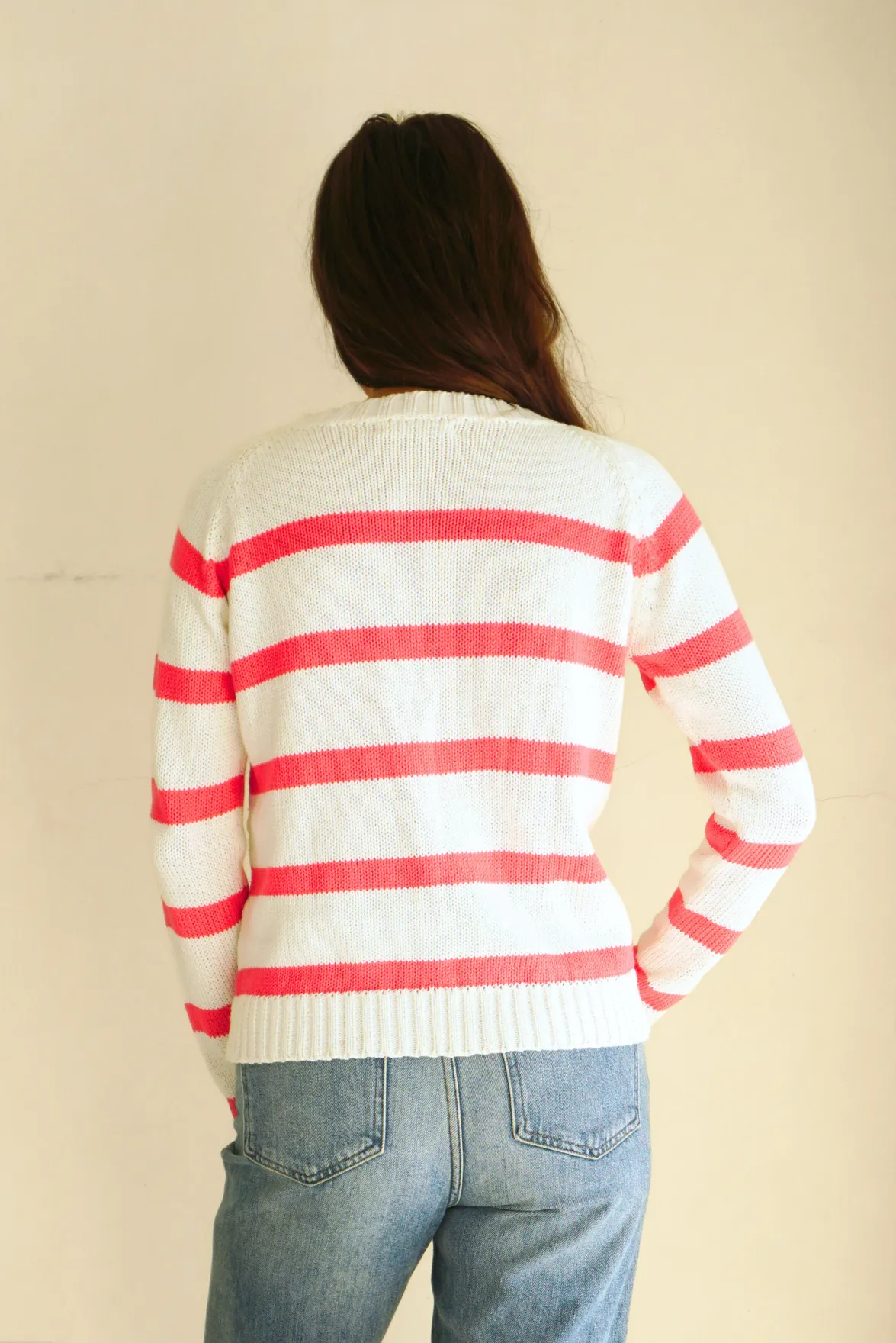 Stripe Sloane Crewneck in Raspberry