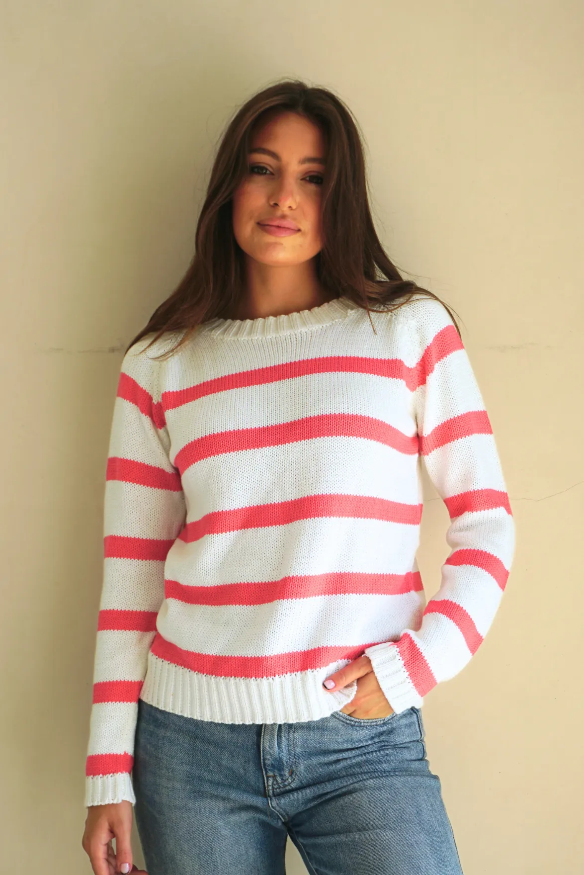 Stripe Sloane Crewneck in Raspberry