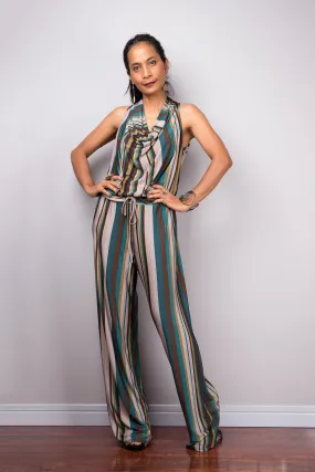 Striped Jumpsuit | Halter top with cowl neck jumper