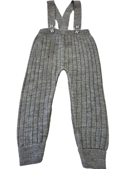 Toddler Knit Pants with Suspenders Rolled Leg Cuff Detailing - Comfortable Pull On Pants for Girls & Boys