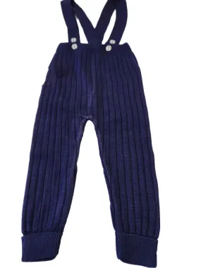 Toddler Knit Pants with Suspenders Rolled Leg Cuff Detailing - Comfortable Pull On Pants for Girls & Boys