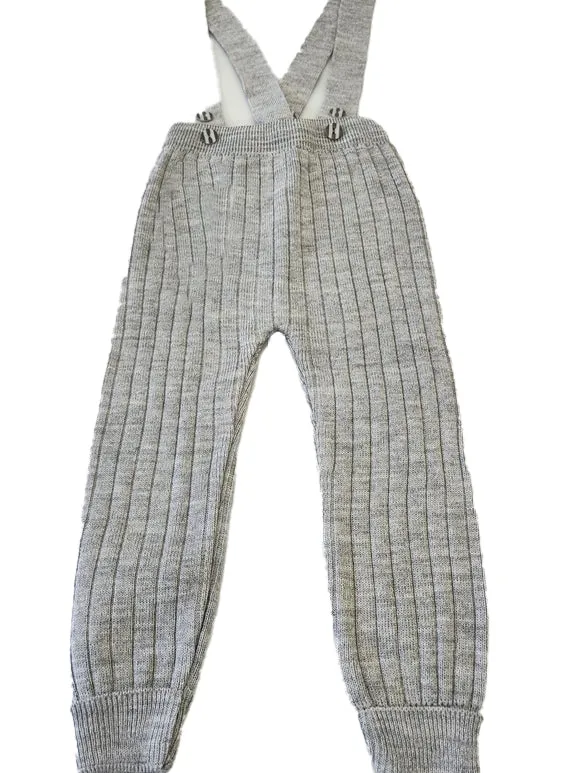 Toddler Knit Pants with Suspenders Rolled Leg Cuff Detailing - Comfortable Pull On Pants for Girls & Boys