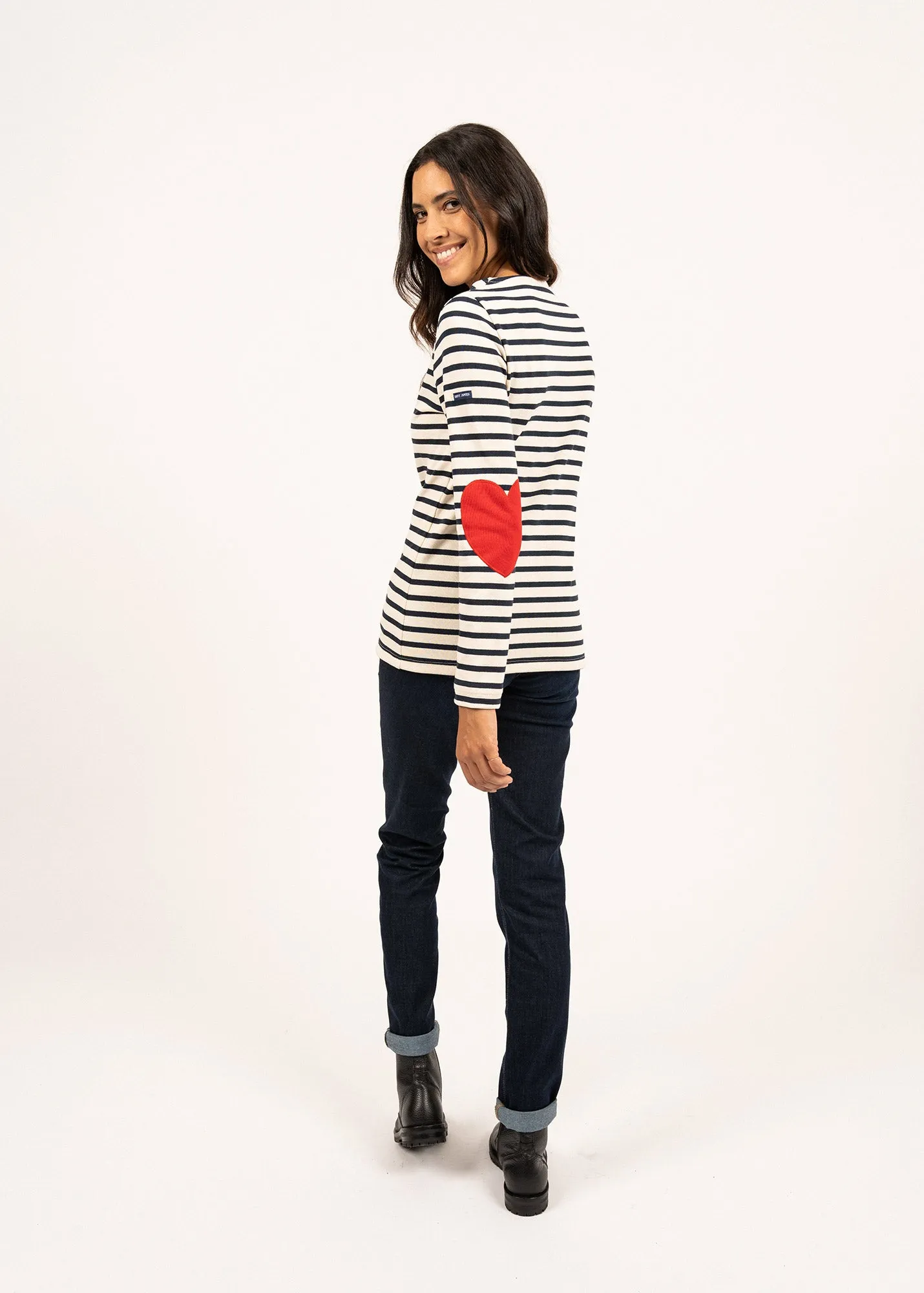 VAUJANY - Striped Shirt with Heart Elbow Patches (ECRU / NAVY)