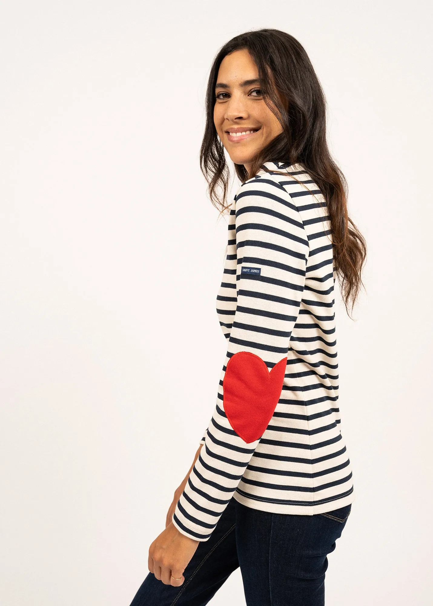 VAUJANY - Striped Shirt with Heart Elbow Patches (ECRU / NAVY)