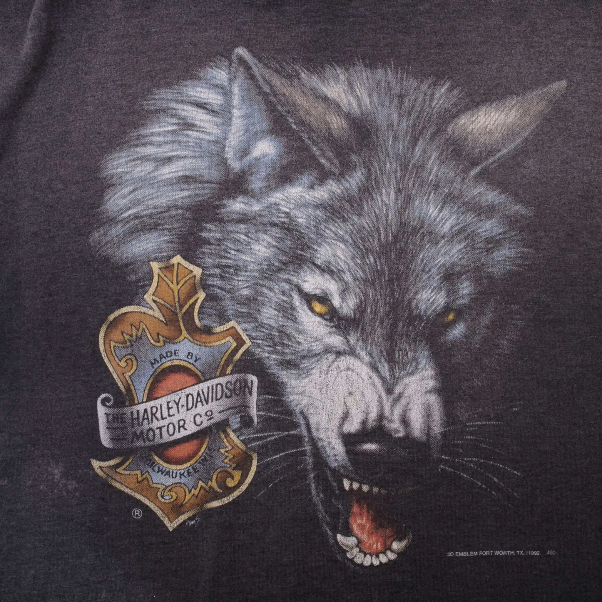 VINTAGE 3D EMBLEM HARLEY DAVIDSON WOLF TEE SHIRT 1992 3XL MADE IN USA