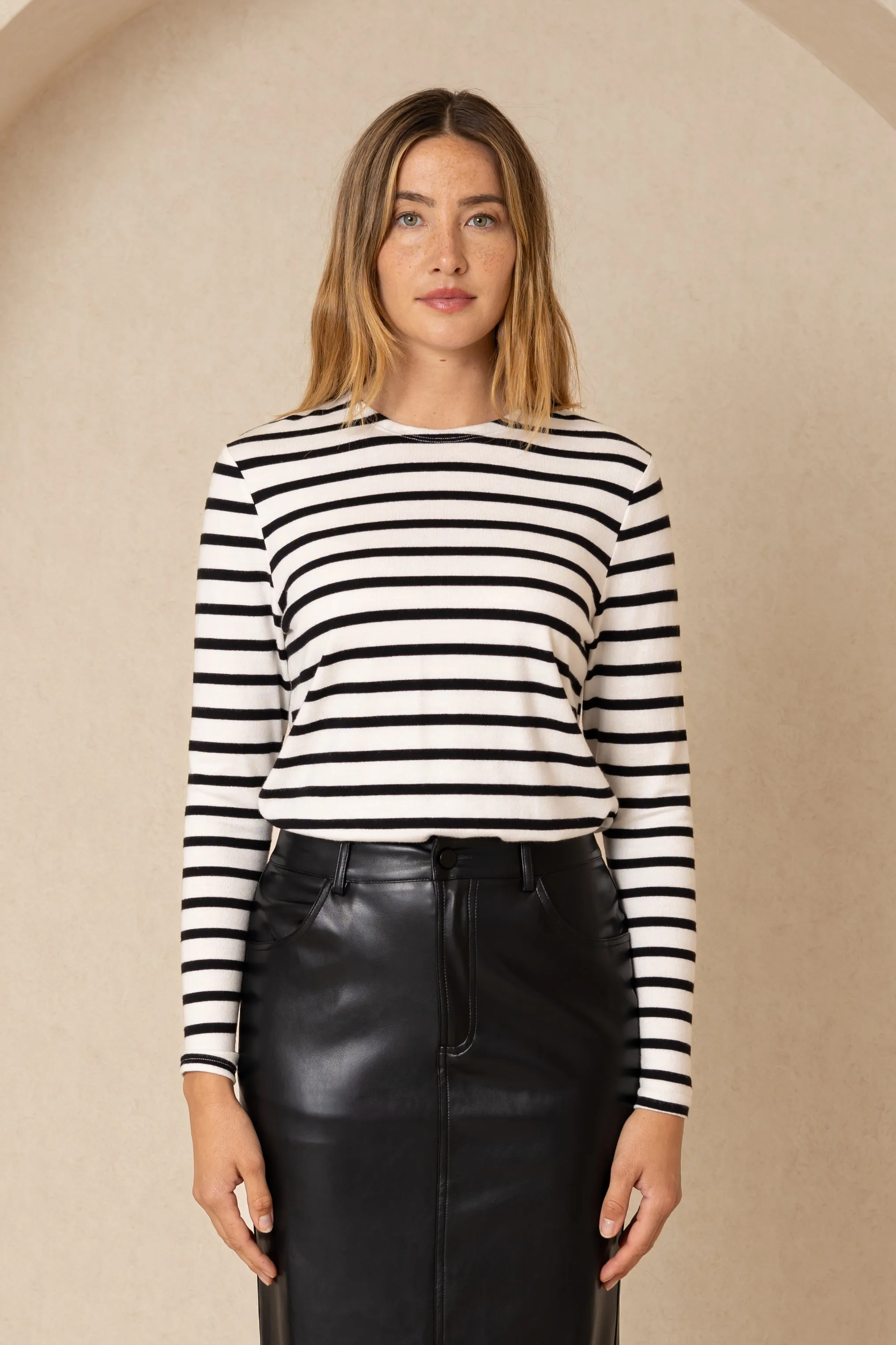 White and Black Striped Knit Top