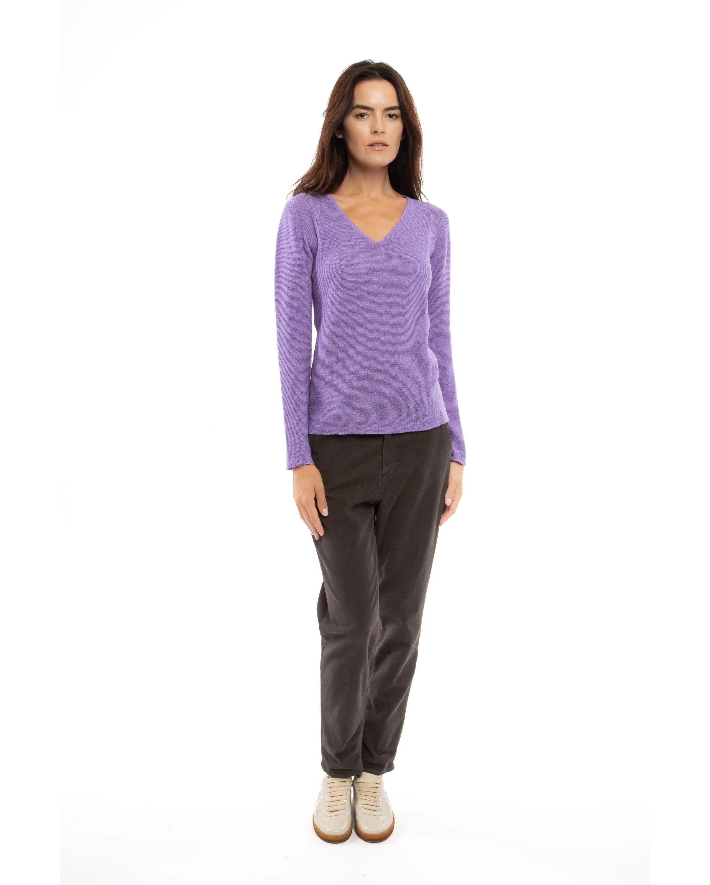 Women's Pure Cashmere Links Stitch V-Neck Lavender