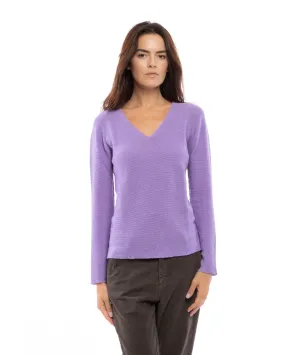 Women's Pure Cashmere Links Stitch V-Neck Lavender