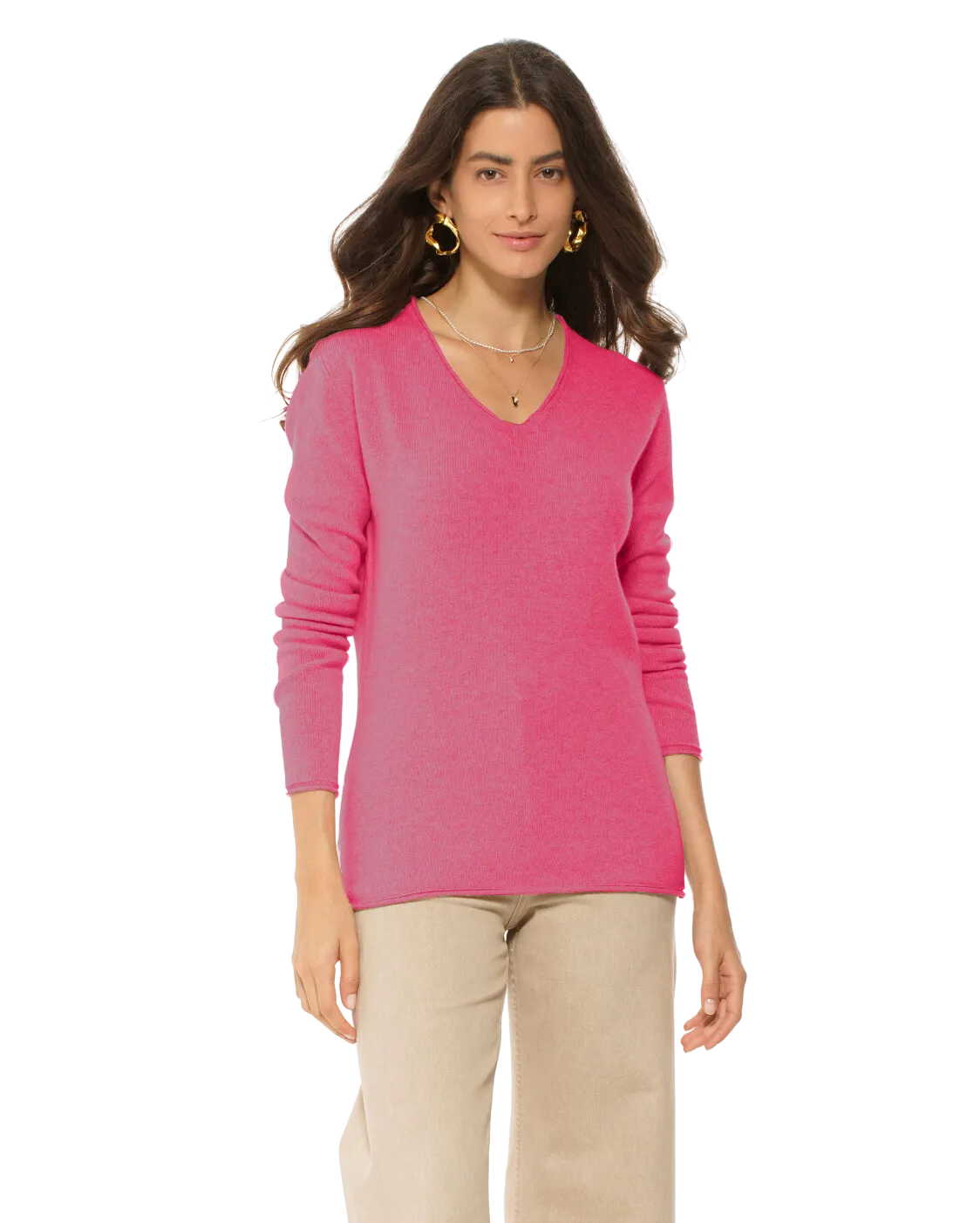 Women's Ultra-Light Cashmere V-Neck Sweater Fuchsia